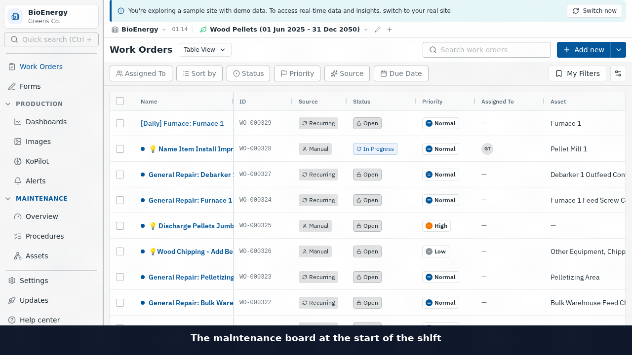 A fault reported on shift being typed in and arriving on the work-order board, step by captioned step.